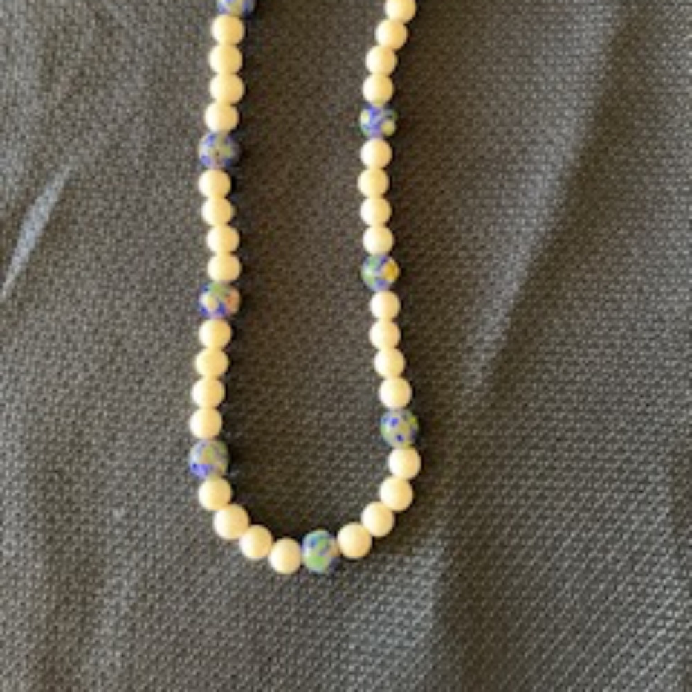 Cloisonné & bone beaded necklace
